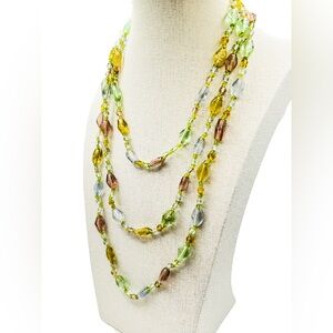 Vintage 30” Pastel Glass Bead Necklace – Handmade Slip Over Head Strand